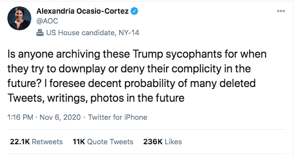 Democide, The Trump Accountability Project, Democrats & THEIR PURE HATE |2020 4 Is anyone archiving these Trump sycophants for when they try to downplay or deny their complicity in the future? I foresee decent probability of many deleted Tweets, writings, photos in the future